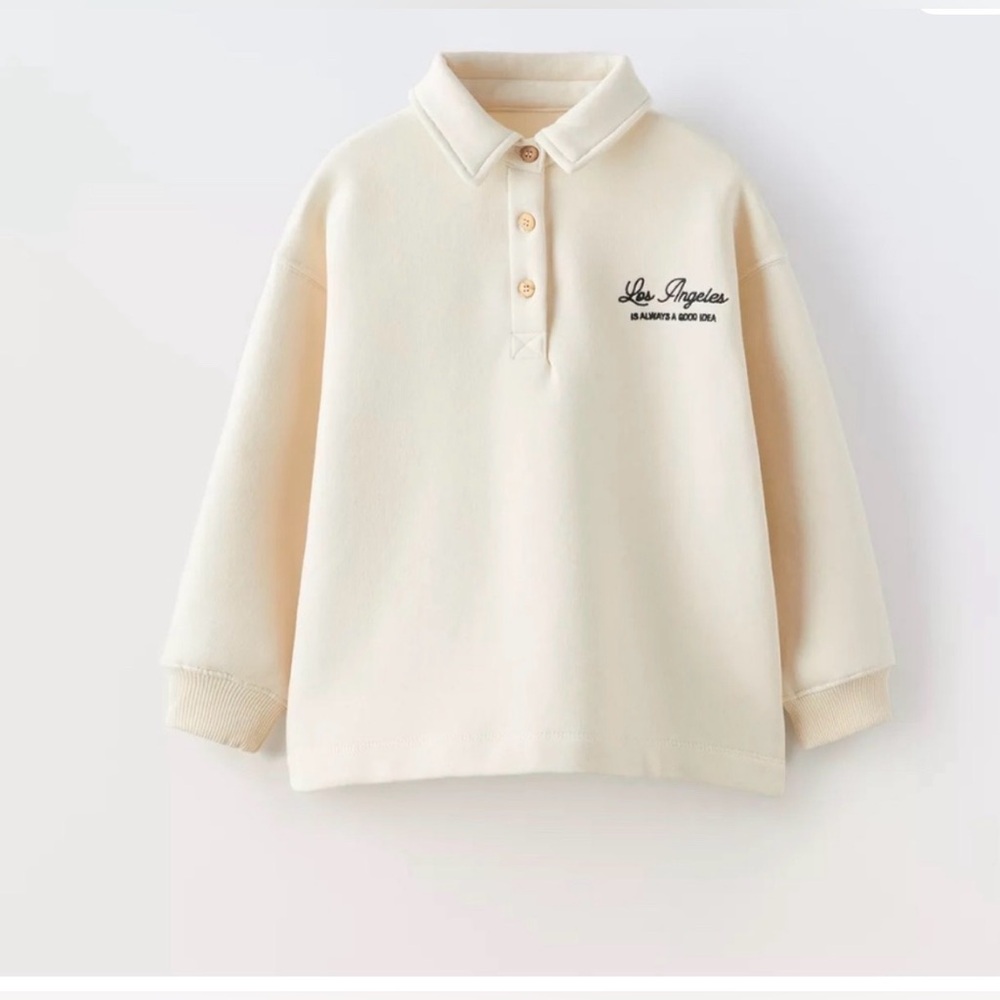 Zara Cream Polo Sweatshirt with 'Los Angeles' Script
